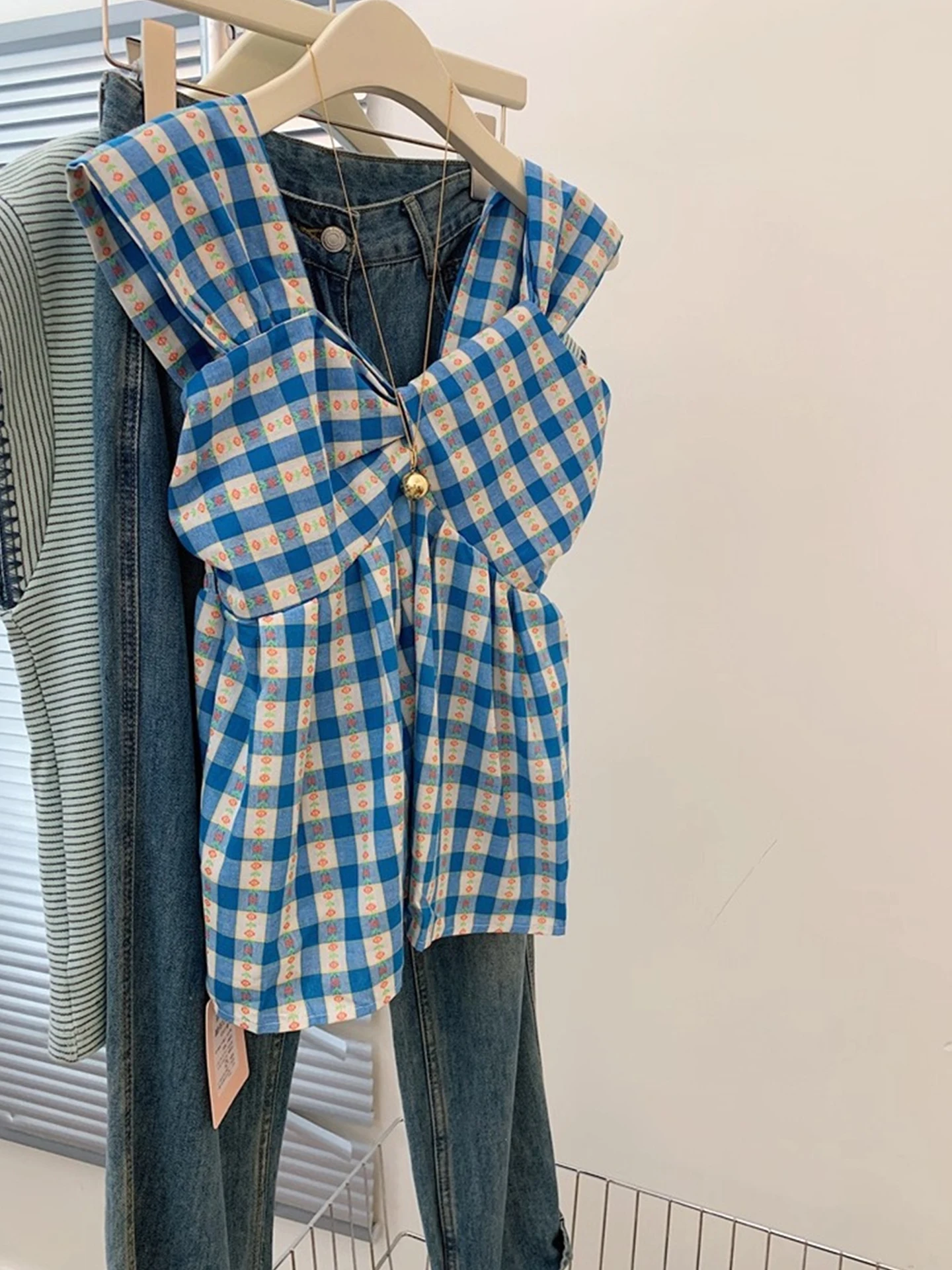 

Корейский жилет Sle для поездок на работу irt Knot Color Blo Svel, модная молодежная роскошная элитная женская блузка на лето 20л.