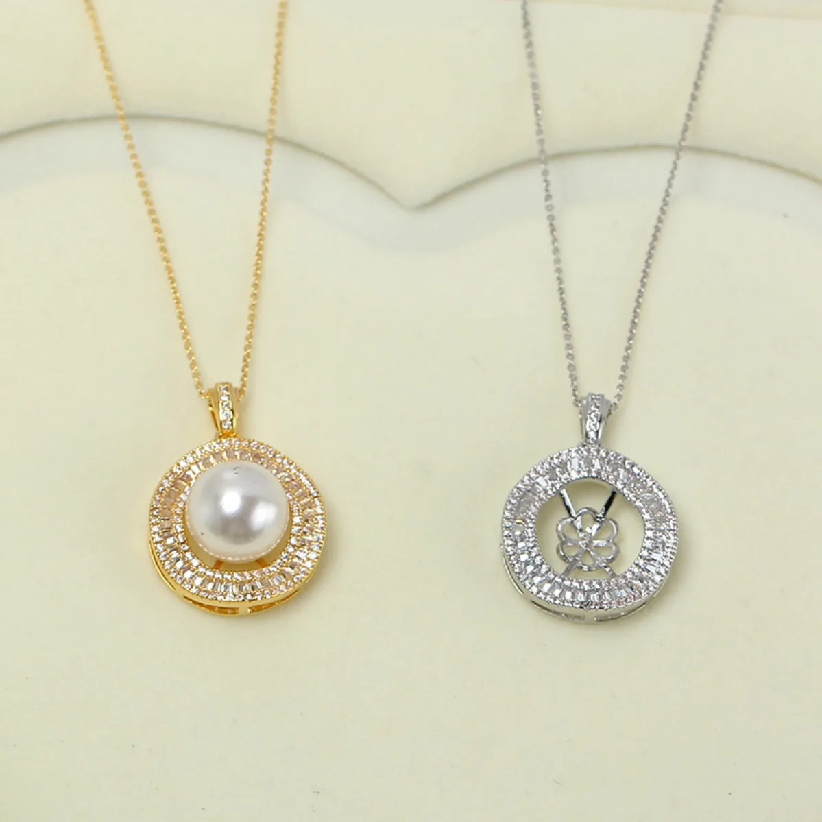 Dazzling Micro Pave Zircon Round Ring Pearl Pendant Blank Setting, Thick Gold Plated Chic DIY Jewelry Findings