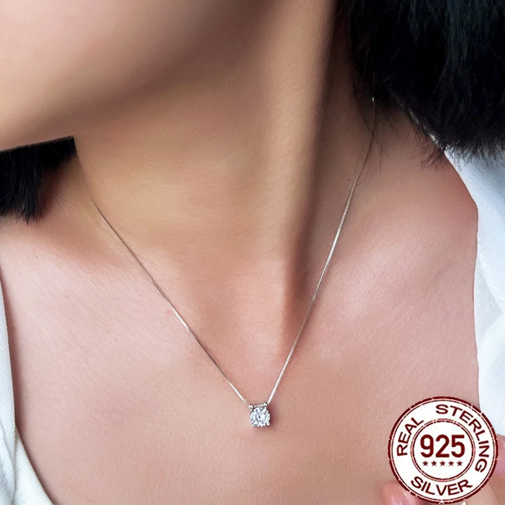 

QooLady 925 Sterling Silver Shiny Broken Ice Cubic Zircon Round Pendant Necklace for Women Fine Wedding Party Jewelry Gift SD009