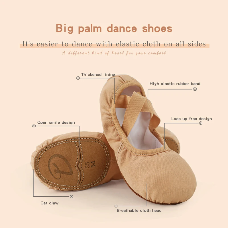 Girls Women Indoor Big Sole Slippers High elastic Canvas Dance Shoes