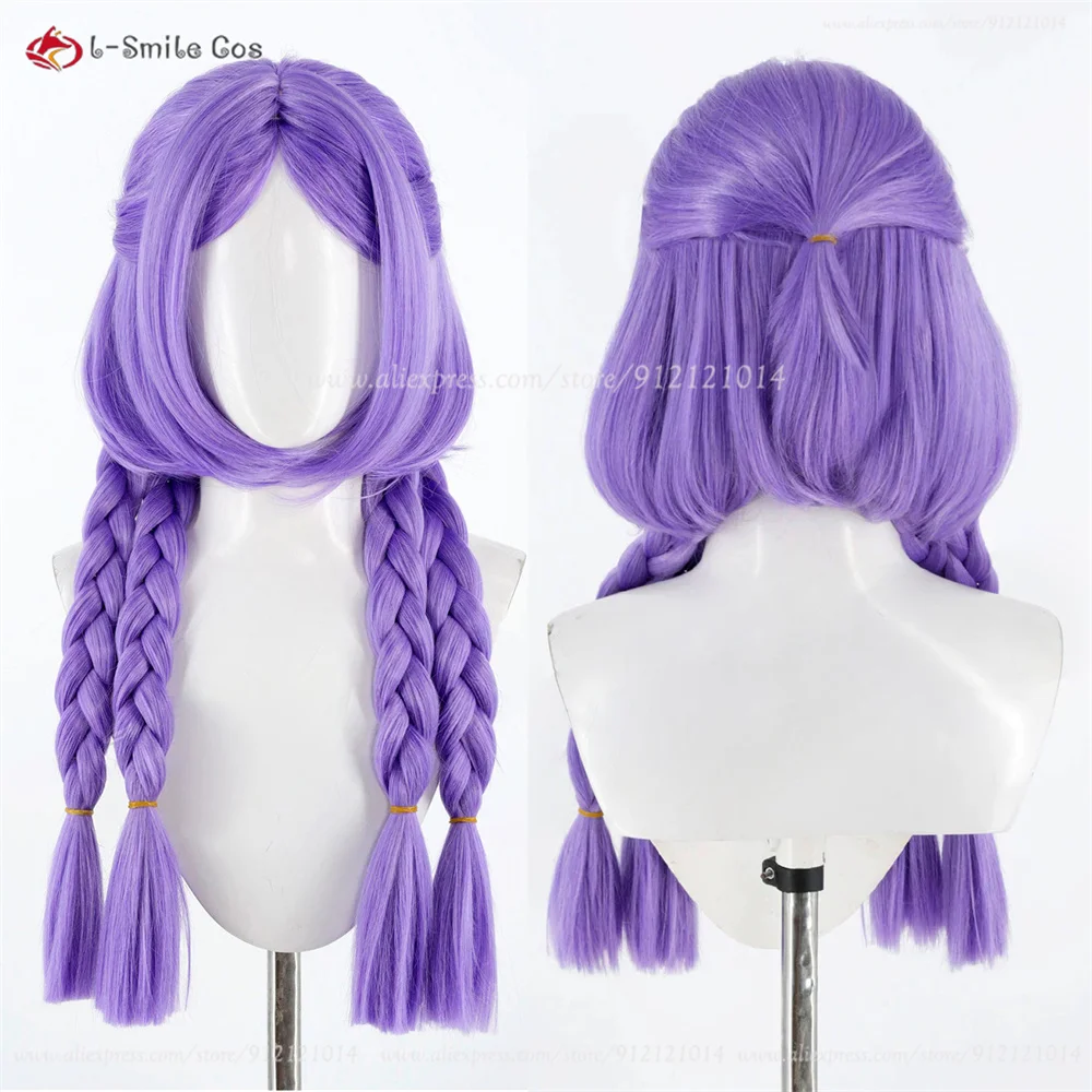 

LOL Yunara Cosplay 60cm Purple Twisted Braid Wigs For Women Cosplay Anime Wig Heat Resistant Synthetic Hair Halloween + Wig Cap