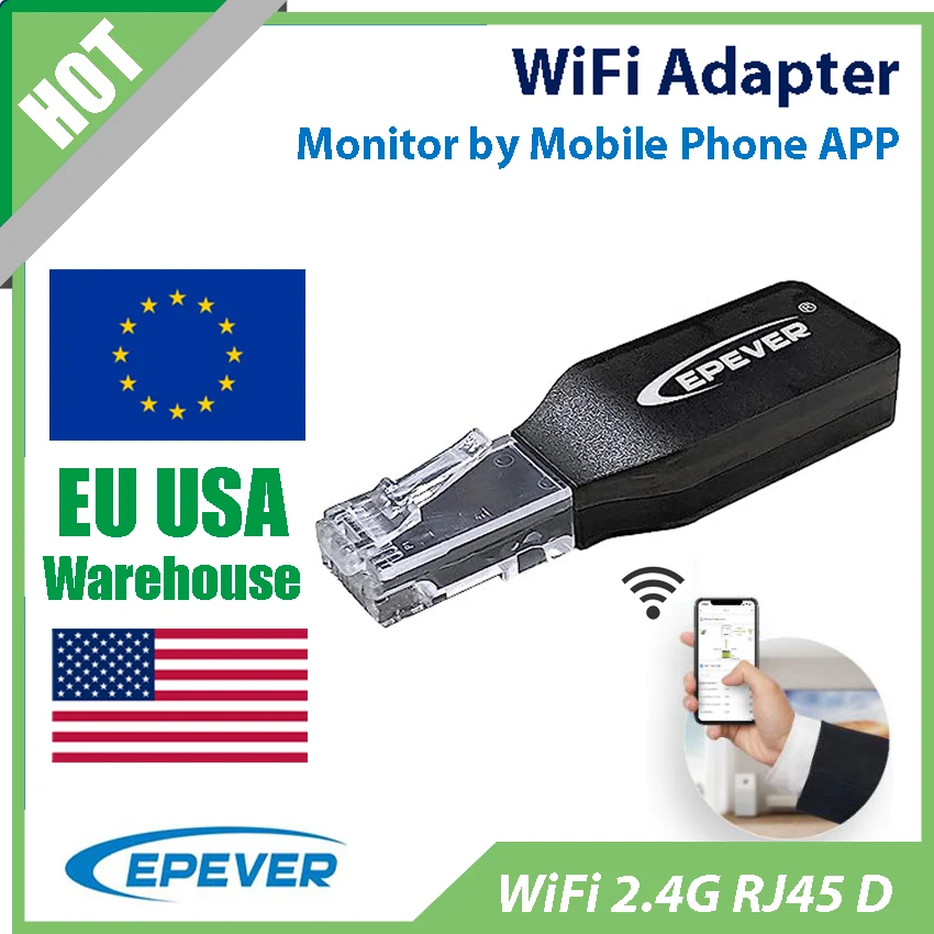 EPEVER WiFi Adapter for MPPT Solar Charge Controller EPEVER WiFi2.4G RJ45 D Communication Monitoring by Mobile Phone App