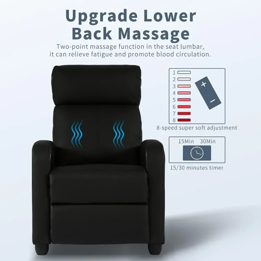 Massage Recliner Chair, Padded Wide Seat Sofa Wingback Single Sofa with Footrest PU Leather for Living Room Home Theater, Chair image 4