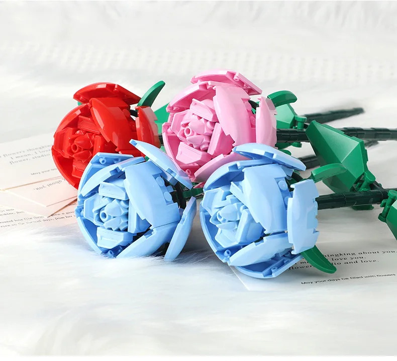 KNEW BUILT 3D Rose Building Blocks Toys-Everlasting Love,Perfect Valentine's Gift ,DIY Flower Home/Desk Decor,Simple Assembly