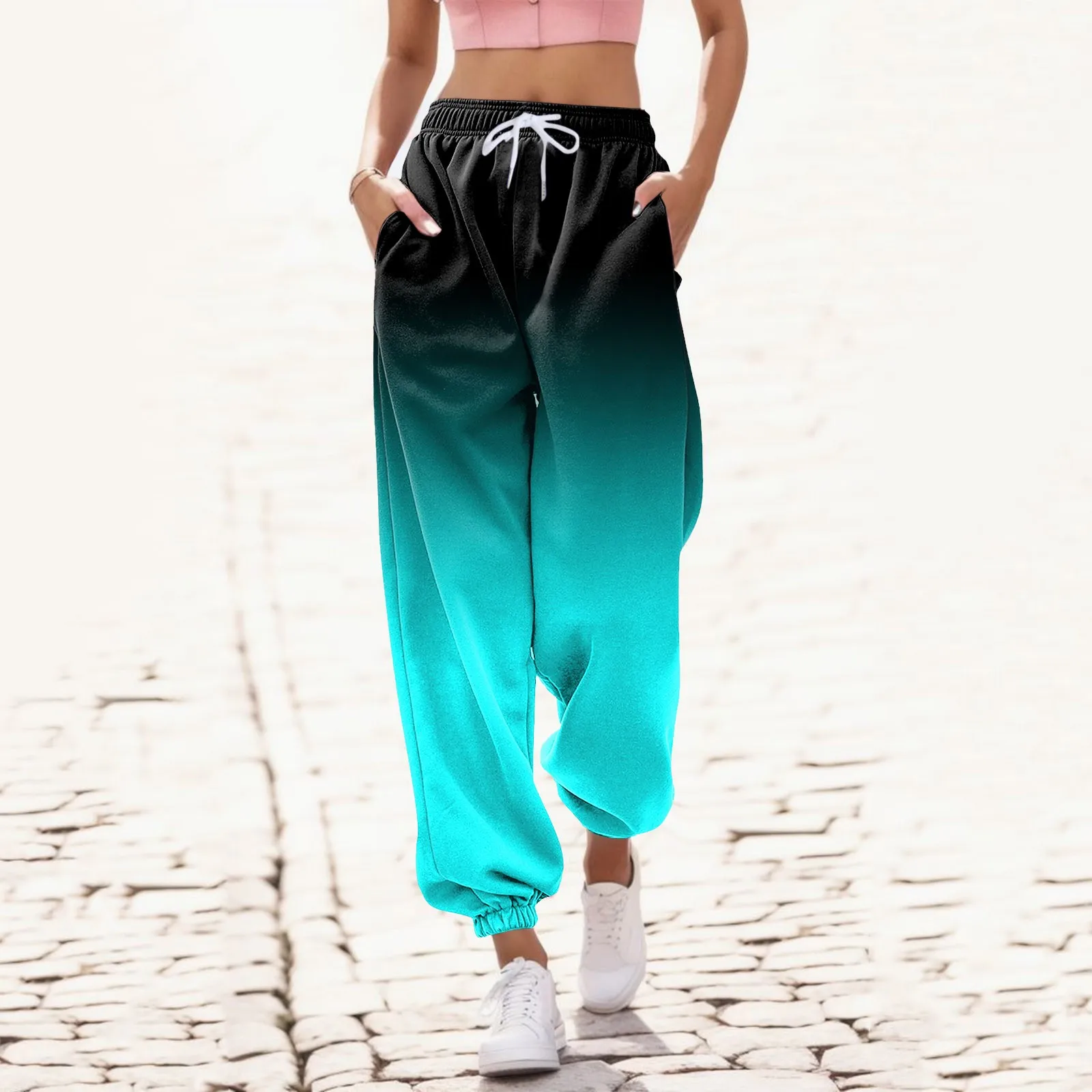 

Gradient Print Sweatpants High Waist Harem Pants Yoga Sport Gym Athletic Fitness Jogger Pants Drawstring Trousers With Pockets