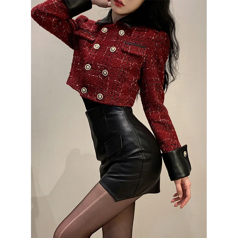 Christmas Short Plaid Suit Coat Women\'s Autumn 2022 New Slim Stand Collar Versatile Blazers Female