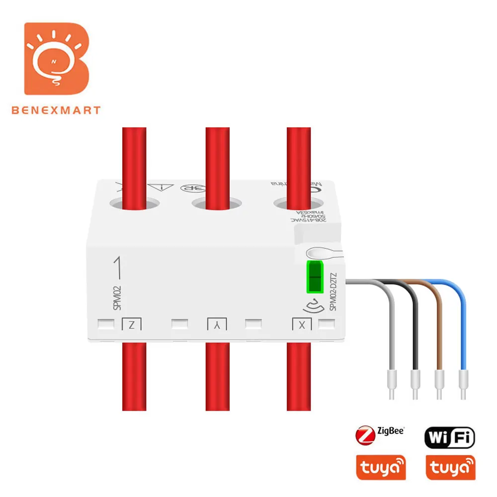 3 Phase 4 Wire 63A Smart Energy Meter Tuya Zigbee WiFi Power Monitoring Sensor Zigbee2MQTT Home Assistant Control 208V 415V