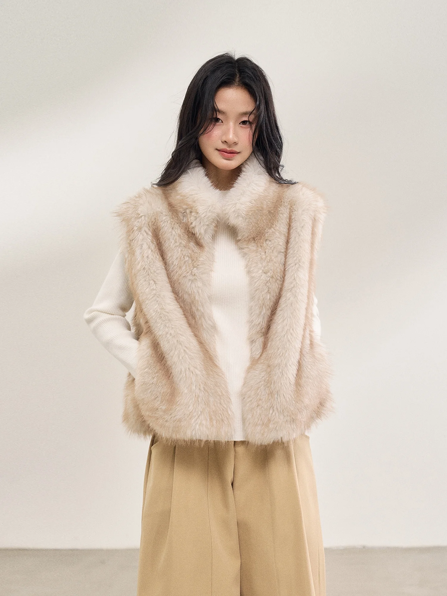 

InsLiiSA Women's Plu Vest Top Winter New Loose Fur Outerwear Korean Sle V-ne Color Polyester Fiber 00%