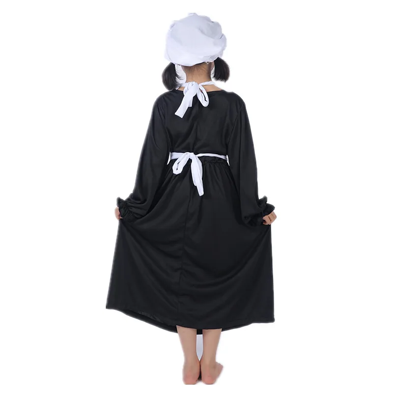 زي خادمة الفتاة الفيكتوري مع المئزر وقبعة ، فستان فتاة الكلية ، أبيض وأسود ، زي الكلية للأطفال