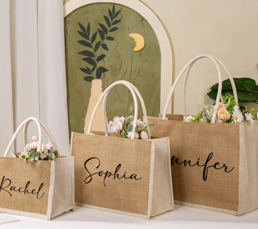 Personalized Gift Tote Bags,Bridesmaid Burlap Bag,Beach Bag,Bachelorette Party Gift,Bridesmaid Proposal Gifts,Tote Bag With Name