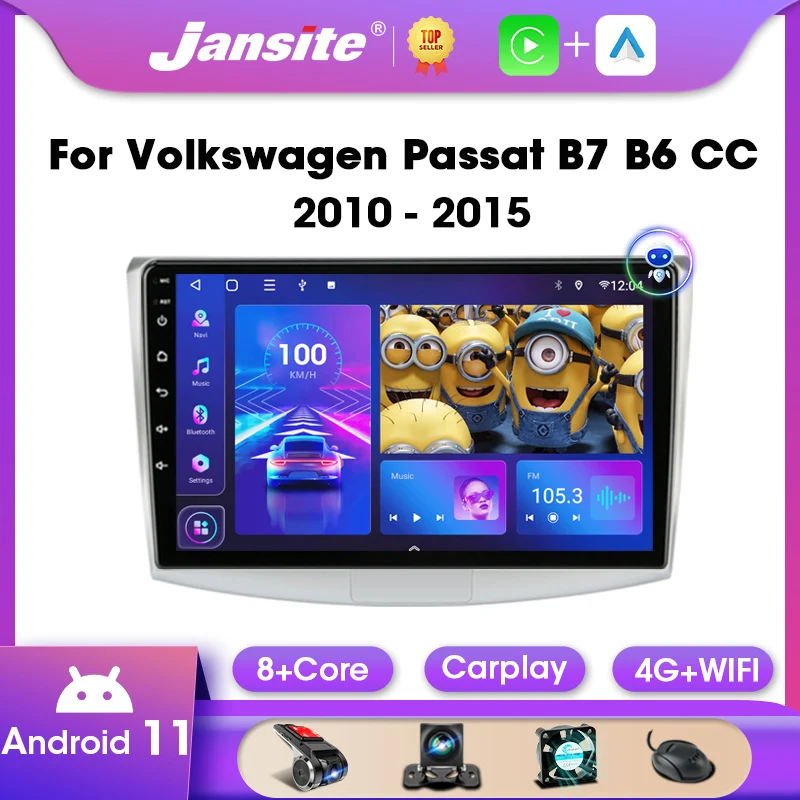 Jansite For VW Volkswagen Passat B7 B6 CC 2010-2015 2din Android 11 Car Radio Multimedia Player Headunit Carplay RDS Bluetooth