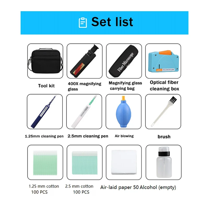 

ATP5 12 PCS Fiber Optic Cleaning Kit Optical Fiber Cleaner Tool with Cleaning Cassette Magnifying Glass for LC Connectors
