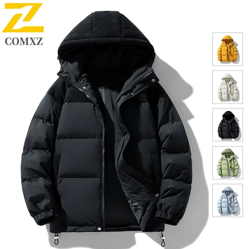 COMXZ Mens Down Jacket Hooded Outdoor Adventure Multi Functional Coat Solid Color Comfortable Lightweight Winter New Clothing