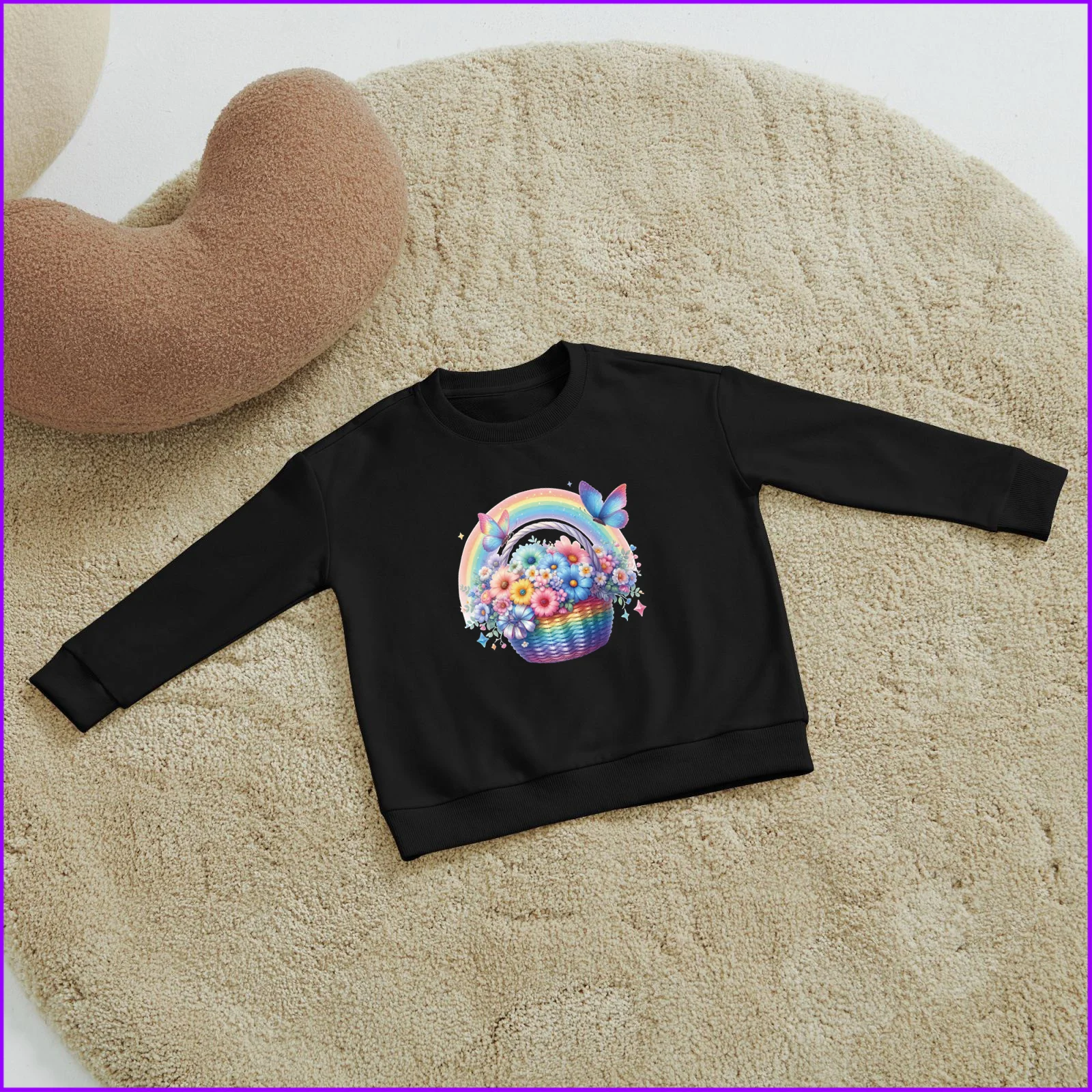 Butterflies With Floral Basket With Rainbow Sja1357 Kids Boys Girls Hoodies Sweatshirts Tweens 2024 Toddler Tees Designer Luxury