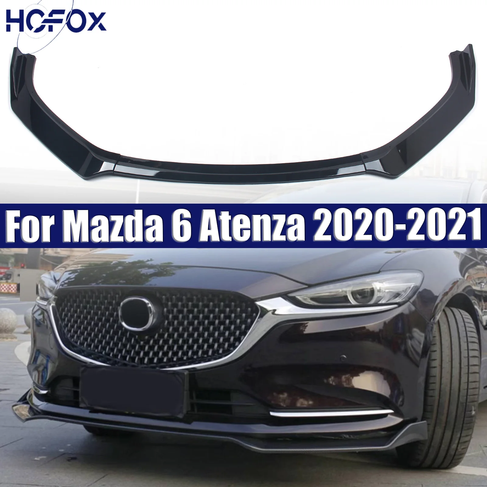 For Mazda 6 Atenza 2020-2021 Front Bumper Lip Splitter Spoiler Matte Glossy Black Carbon Fiber Look