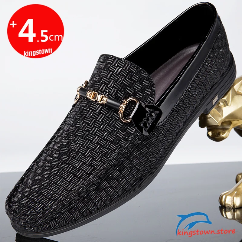 Loafers Men Business Leather Elevator Shoes Man Height Increase Insole 4.5CM Black British Lift