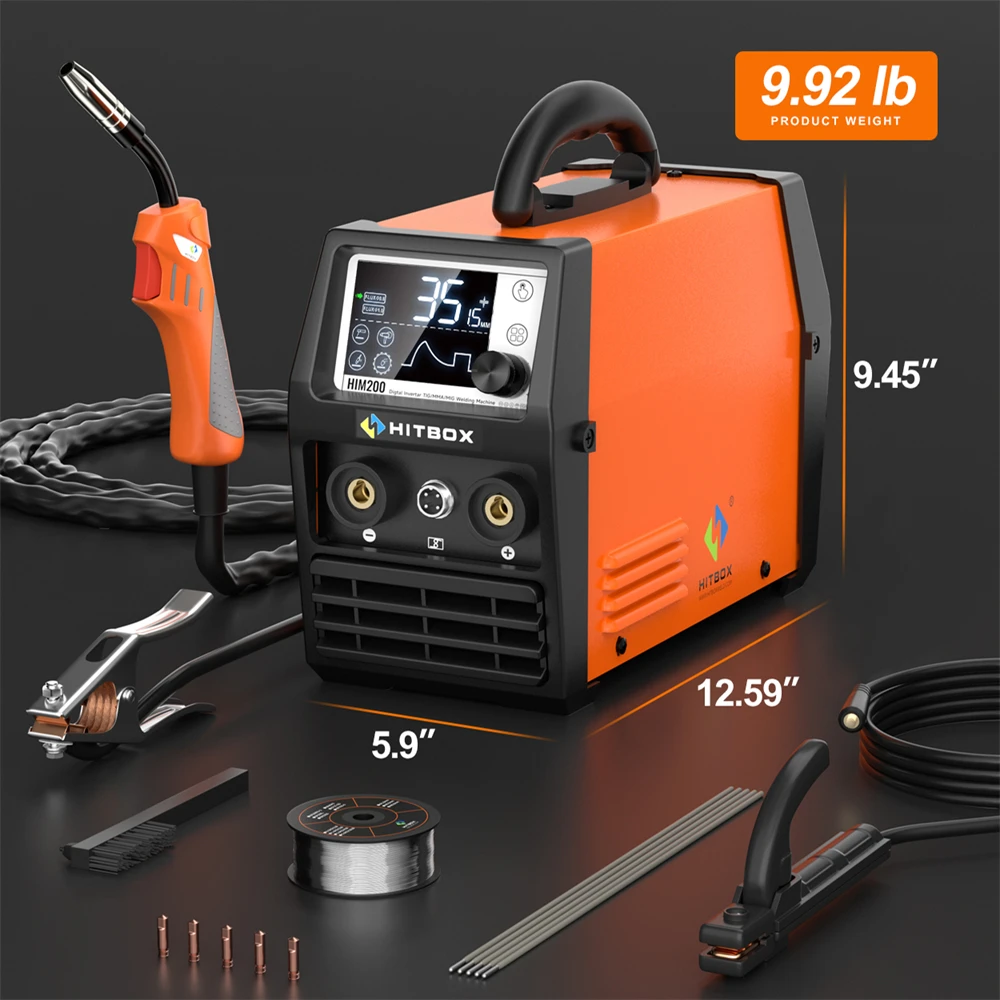 HITBOX 3 in1 MIG/Lift TIG/MMA Semi-Automatic Welding Machine 110V 220V HIM200 Non Gas Soldering Inverter Welder 1KG Welding Wire