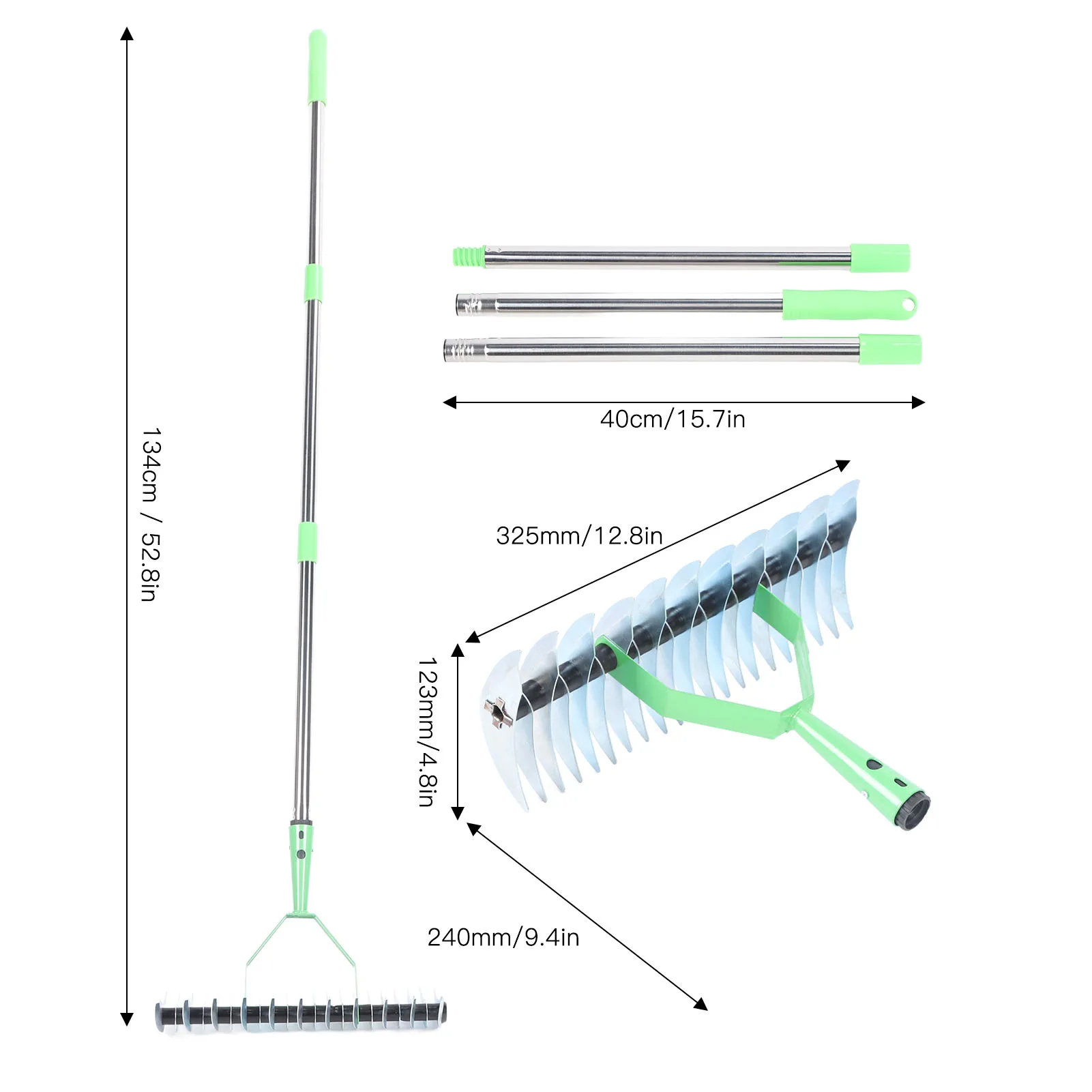 보우 레이크 잔디 정리용 레이크 초가지붕 레이크 3단 스테인리스 스틸 잔디 제거기 잔디 정리용 레이크