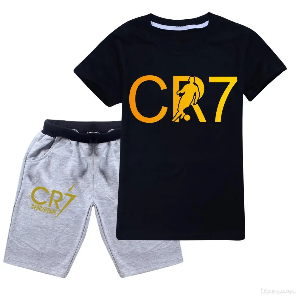 Zomer Meisje Baby Jongens Kleding Sets Cristiano Ronaldo CR7 Print Korte Mouw Trui T Shirts + Shorts 2 Stuks Kleding 2-14Y