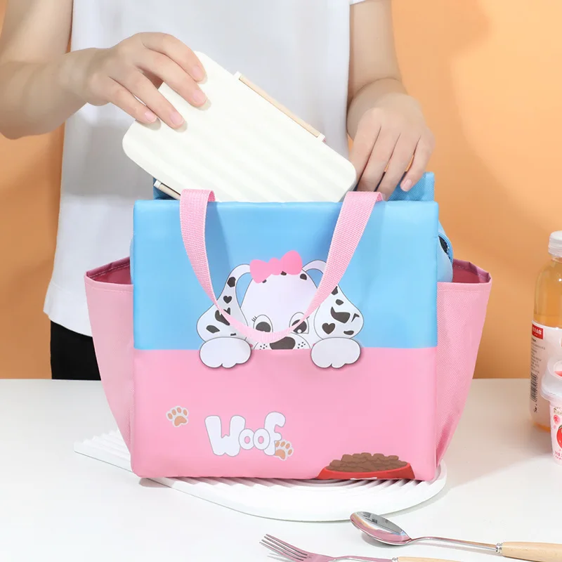 

Square Color-Matching Double Pocket Thermal Lunch Bag - Large-Capacity Portable Bento Tote for School & Picnic