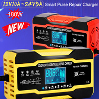 EU/US/UK Car Battery Charger Fully Automatic 12V 10A 24V 5A Smart Fast Charging Pulse Repair Charger for AGM GEL WET Lead Acid