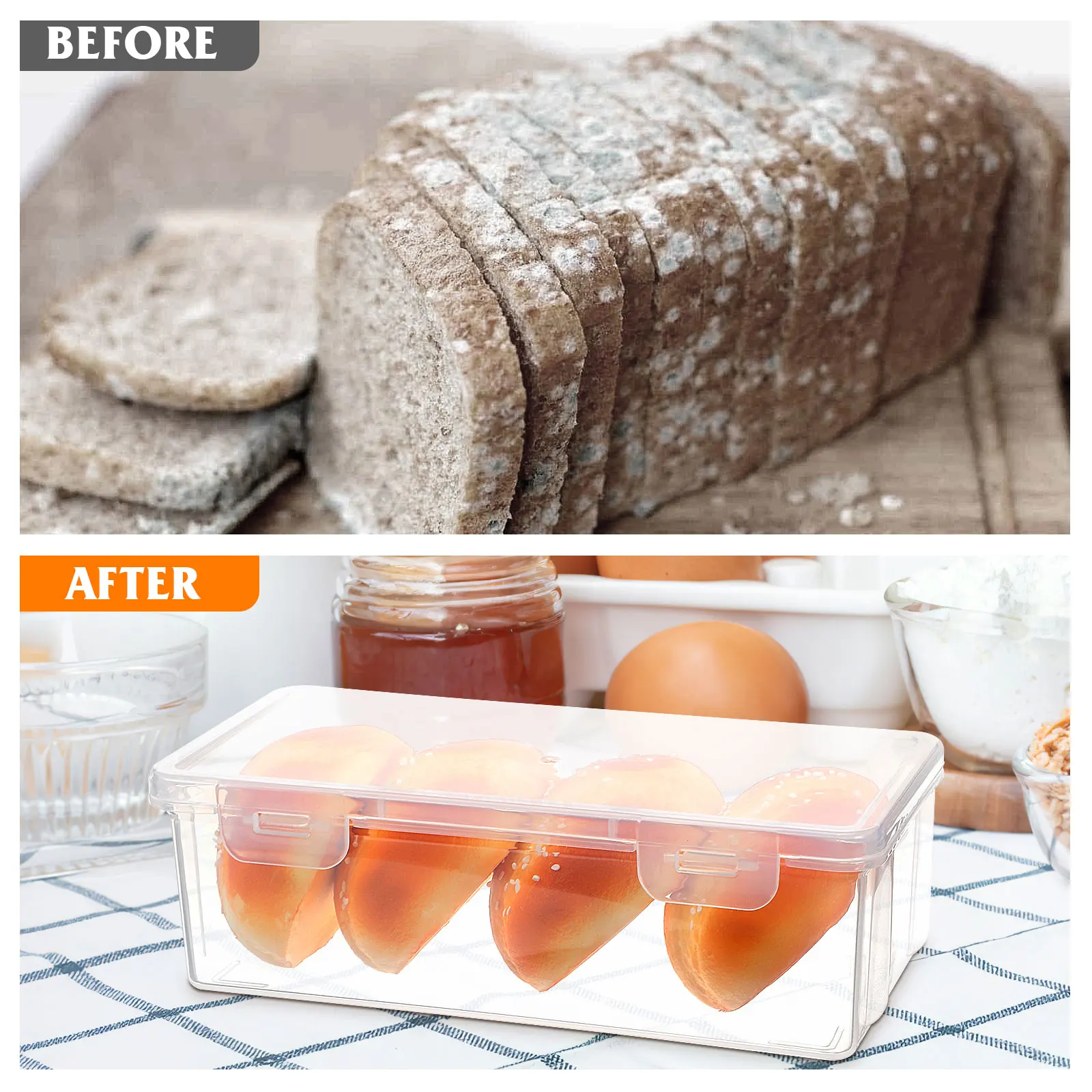 

2Pcs Kitchen Condiment Storage Box Bread Organizer Sealed Fridge Food Holder Space Saver Bread Storage Box Fridge Food Holder