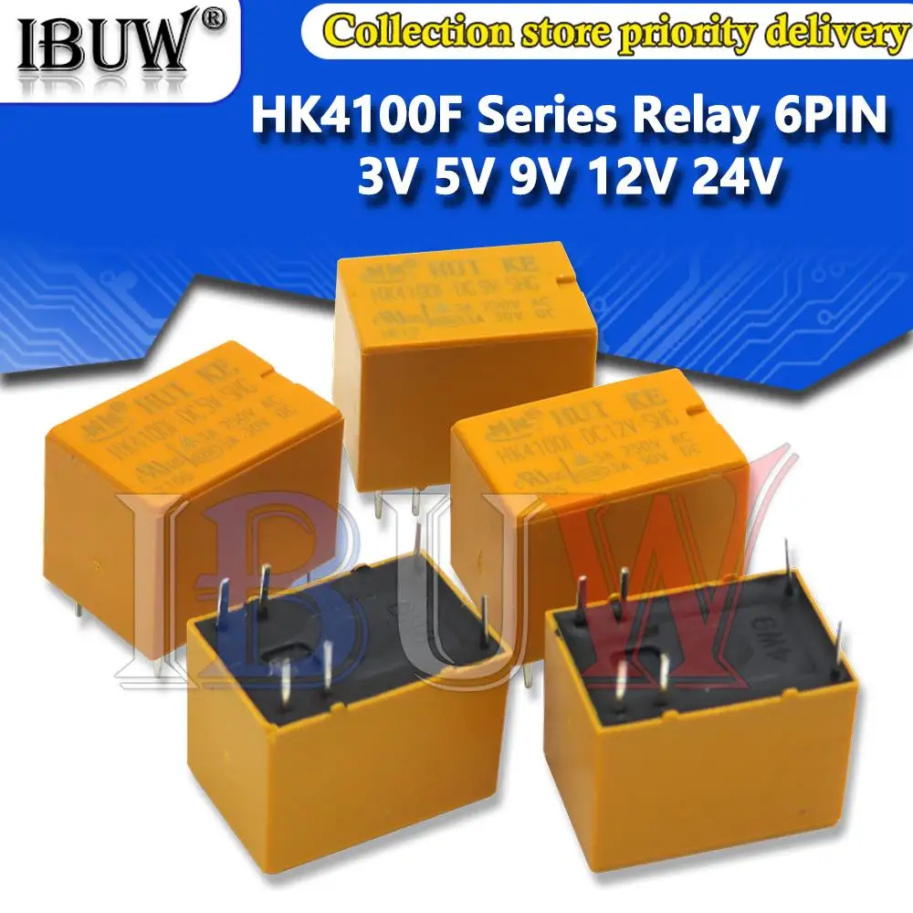 5PCS HK4100F Series Relay hk4100F-DC12V HK4100F 12V DIP6 3A 250V AC/ 3A 30V DC 3V 5V 9V 24V HK4100f-DC12V-SHG