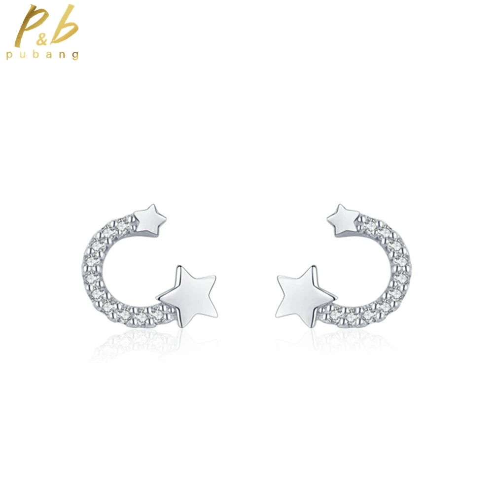 

PuBang Fine Jewelry 925 Sterling Silver High Carbon Diamond Sparkling Stars Stud Earrings for Women Engagement Gift DropShipping