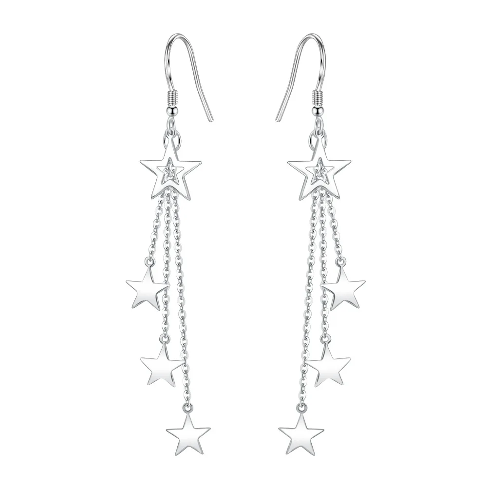 925 Sterling Silver Lady\'s New Jewelry Original Fashion Multy Layers Chains Star Drop Earrings XY0003