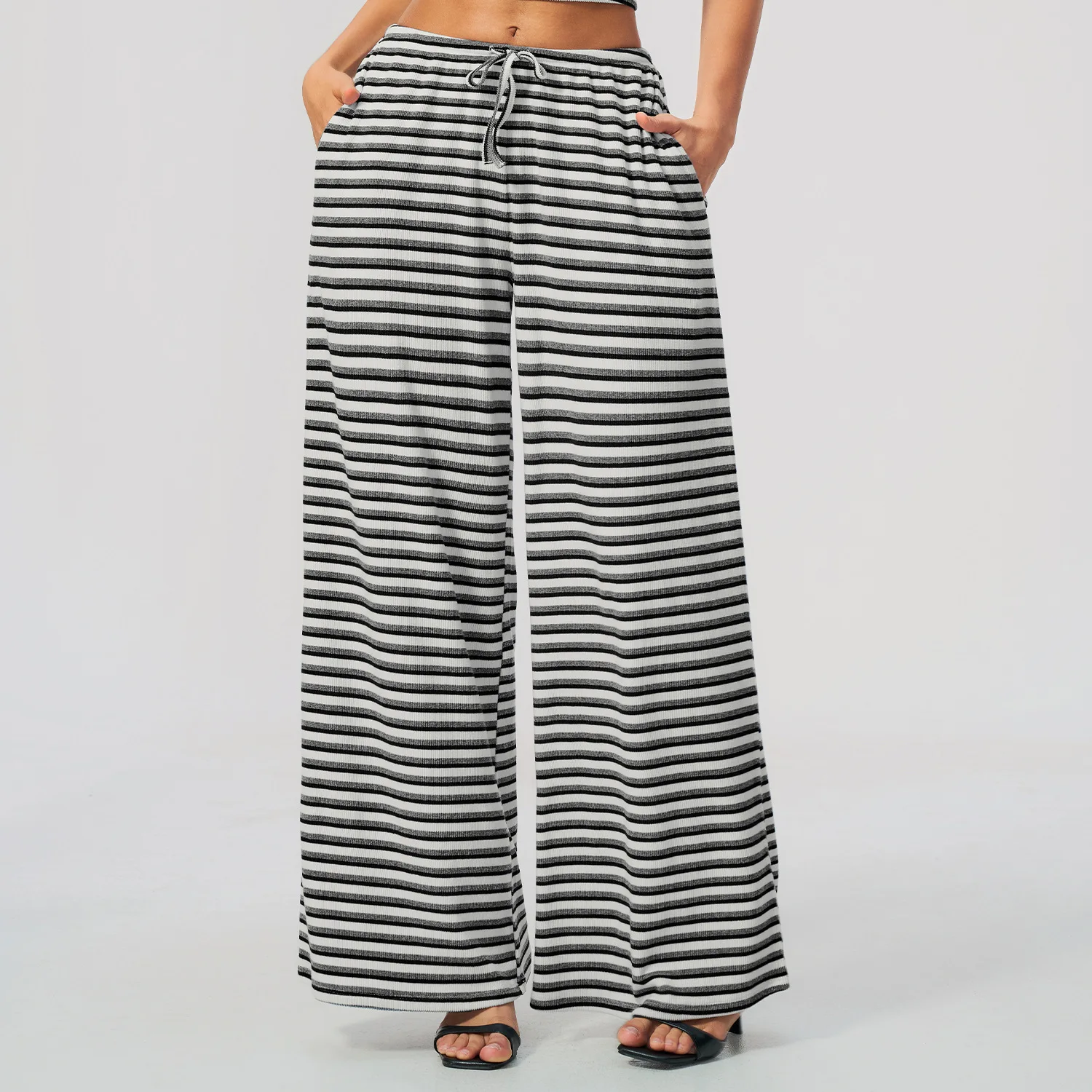 Women Adjustable Waist Belt Wide Straight-Leg Pants Soft Butter Fabric Women's High Elastic Yoga Pants Running Sport Trousers