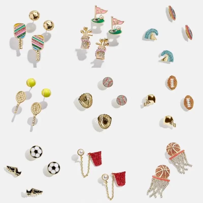 Creative Sports Series Design Stud Earrings For Women Small Cute AsymetricTennis Racket Basketball Golf Earring Fashion Jewelry