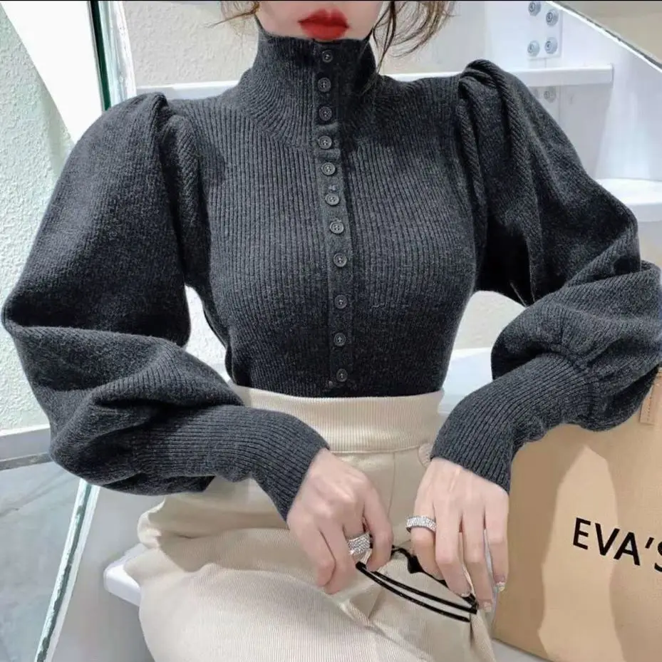 Puff Long Sleeve Turtleneck Women Spring Autumn Winter New Korean Fashion Casual Warm Nice Sweater Woman OL Tops Female Clothes