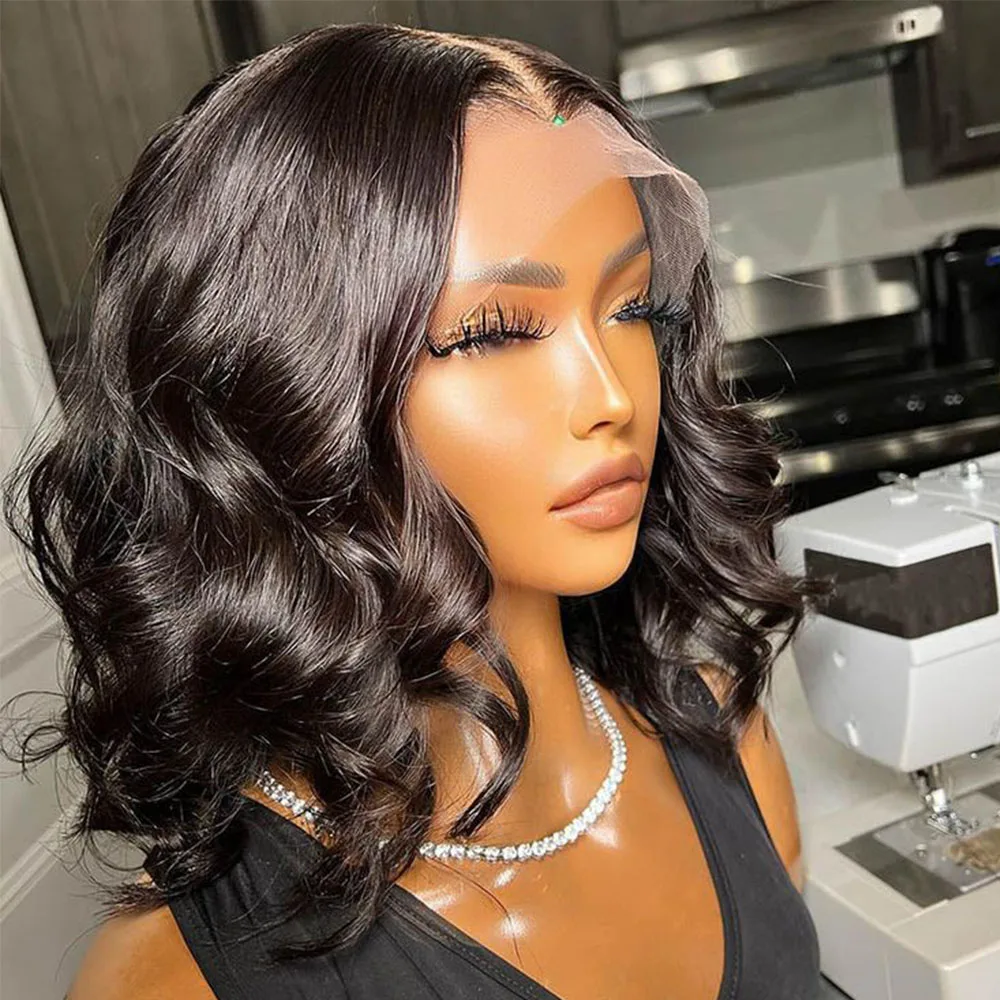 Online Clearance Sales Short Bob Wigs Human Hair Loose Deep Wave Layered Bob 13x4 Frontal Wig Swiss Lace Front Curly Wavy Hair