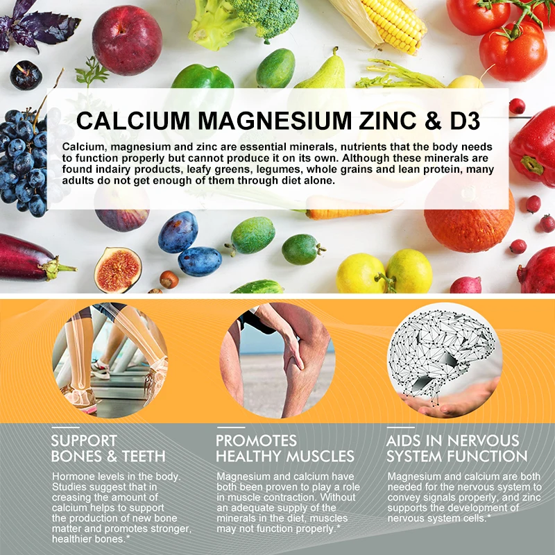 Calcium Magnesium Capsule Zinc Vitamin D3 Strong Bones Muscle Teeth Increase Immunity System Function Supplement