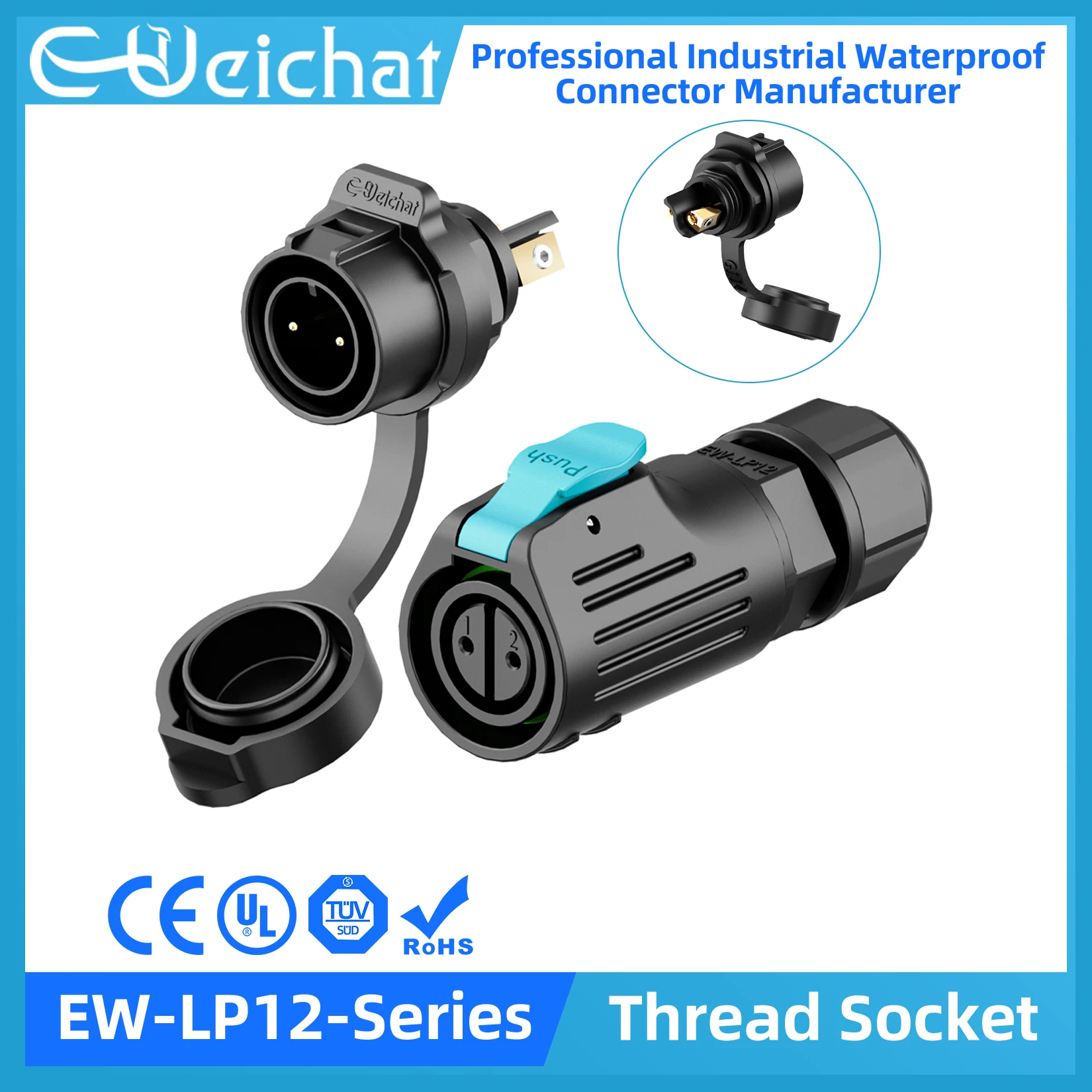 

LP12 Screw Wiring Waterproof Connector IP68 Industrial Circular Aviation Electrical Connector M12 2-8 Pin Thread Socket