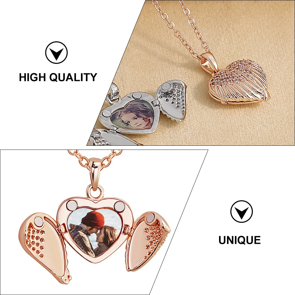 

Heart Shaped Clavicle Necklace For Women Copper Pendant Durable Fashionable Neck Photo Frame Party Birthday Gift