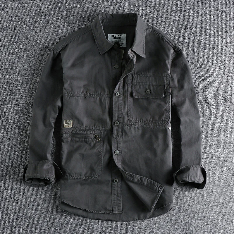 Heavy Industry Washed Male Workwear Military Shirt Jacket Fashion Men's Long Sleeve Shirt Handsome Trendy Versatile Loose Tops