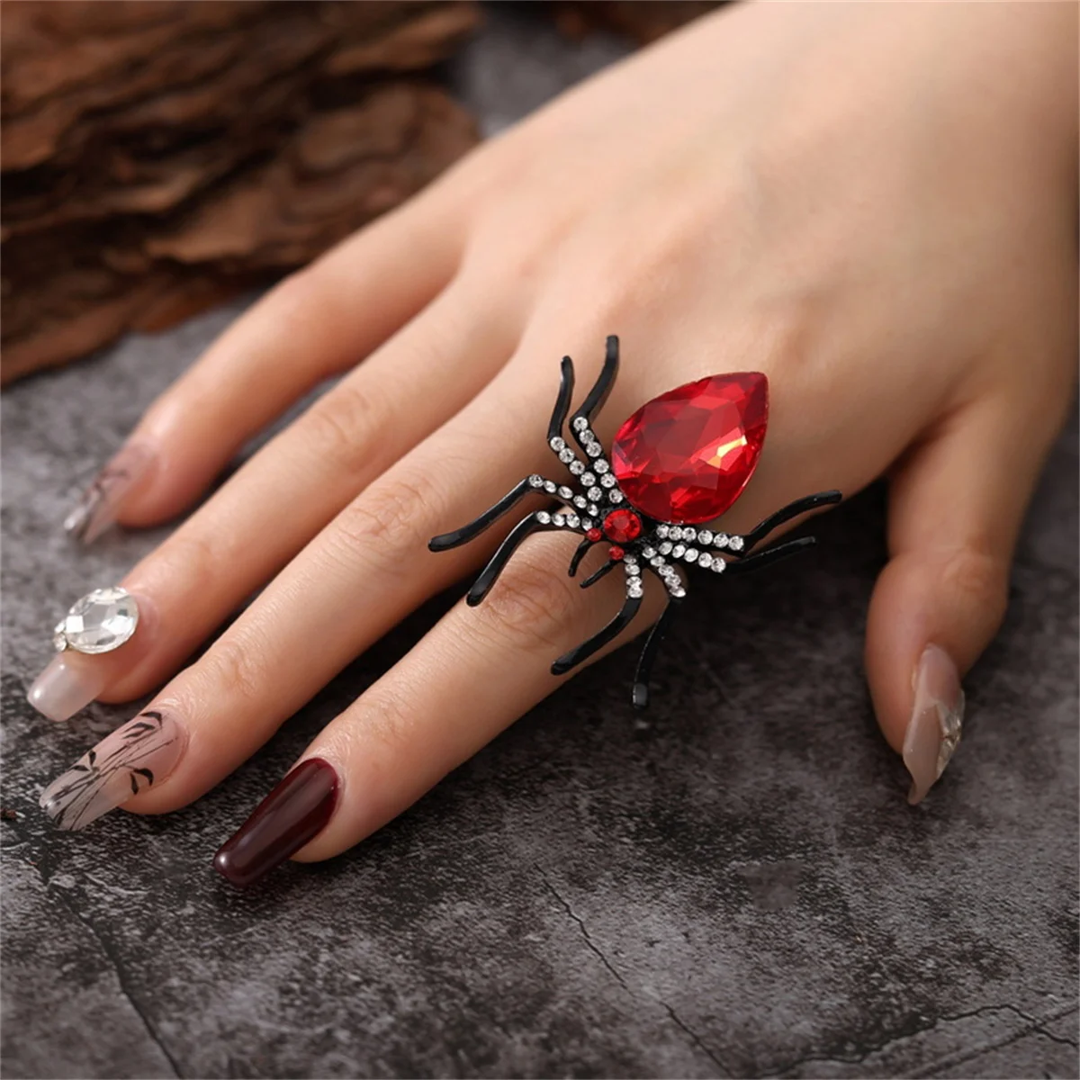 Creative Gothic Black Spider Animal Rings For Women Men Funny Insect Spider Skull Claw Cobweb Open Finger Ring Halloween Jewelry