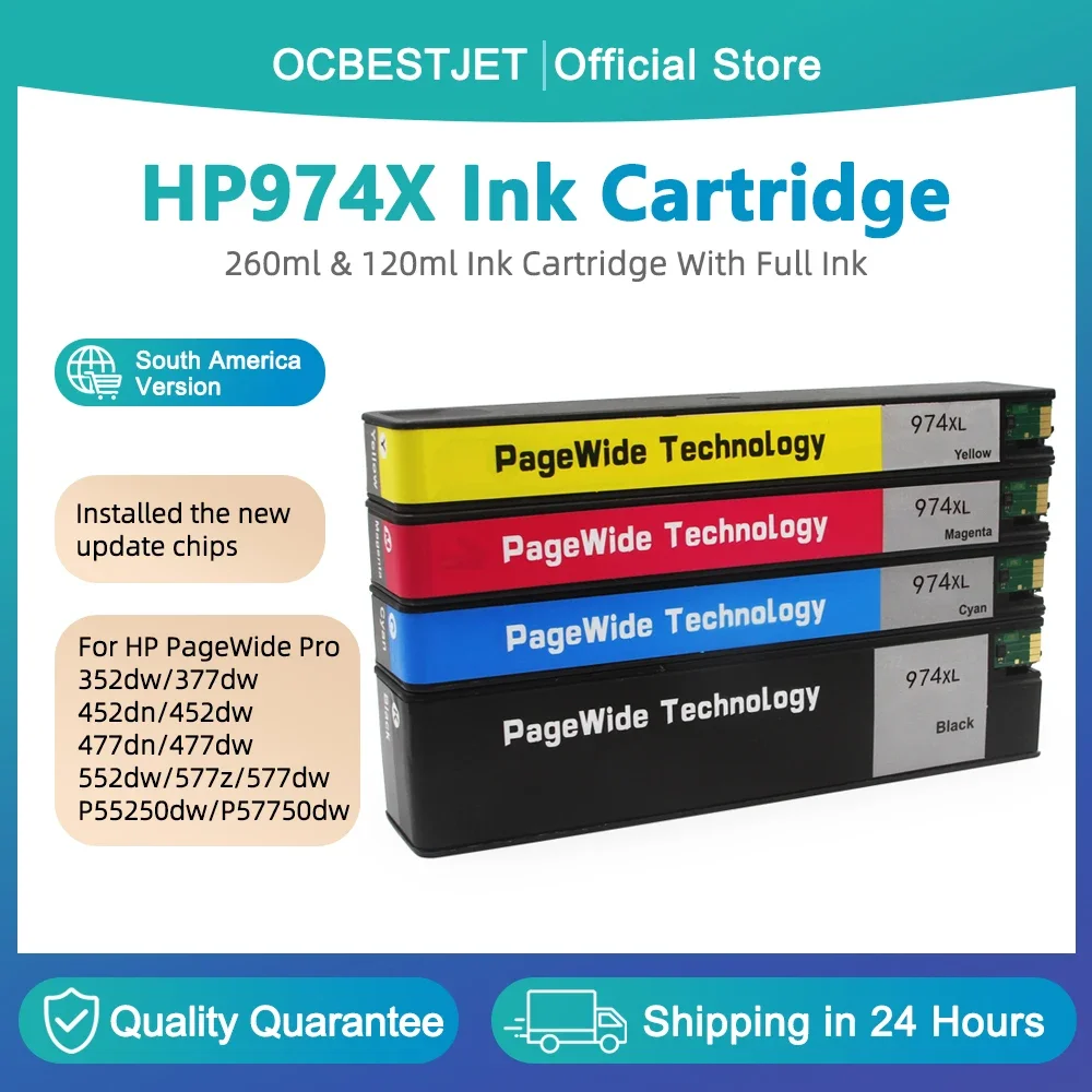 

For HP 974XL 974X Full Ink Cartridges For HP PageWide Pro 352dw/377dw/452dn/452dw/477dn/477dw/552dw/577z/577dw/P55250dw/P57750dw