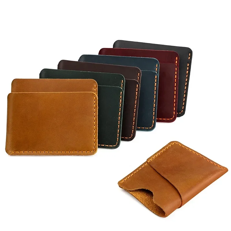 Slim 3 Pocket Leather Wallet Minimalist Crazy Horse Leather Card Holder  Handmade 3 Slots for Business Cards ID Credit Cards