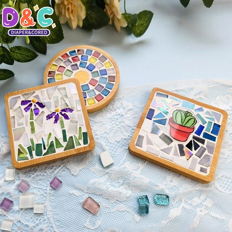 

Handmade DIY Mosaic Cup Mat Bottom Bamboo Pad Early Education Free Creation Handicraft Toys