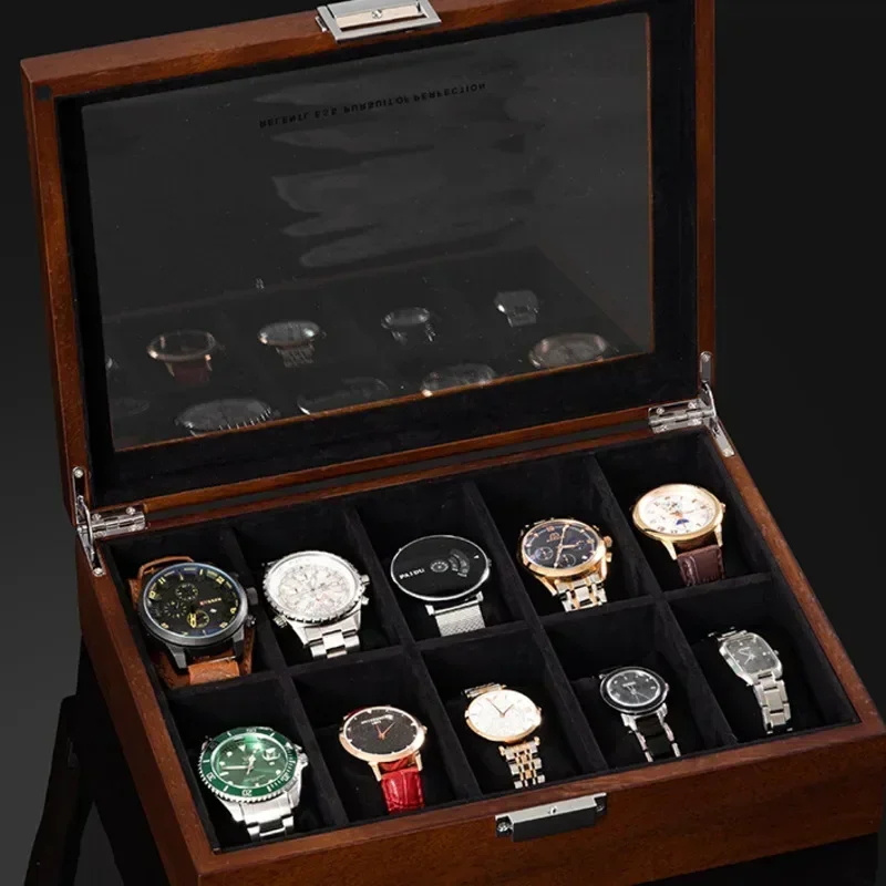 Direct Selling Solid Wood Can Store 10 Watches Storage Box Bracelet Simple Retro Dust Proof With Cover Organization Bins