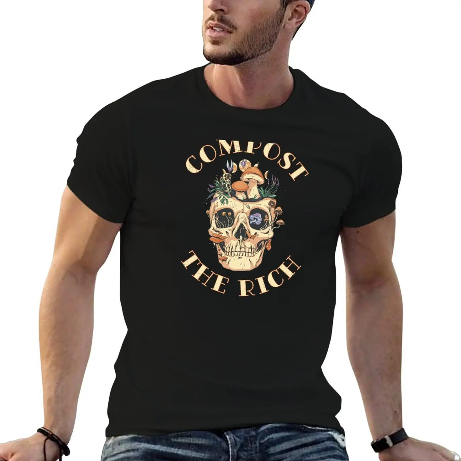 Compost the Rich - Mushroom Wildflower Skull T-Shirt vintage graphic tee shirt mens champion t shirts