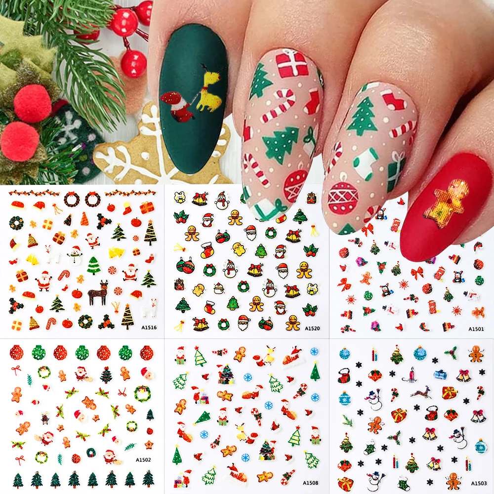 ﻿ 24/30pcs Glitter Fiocco di neve Mela rossa Babbo Natale Natale Decalcomanie per unghie 3D Kawaii Natale Nail Art Stickers Y2K Manicure Decor