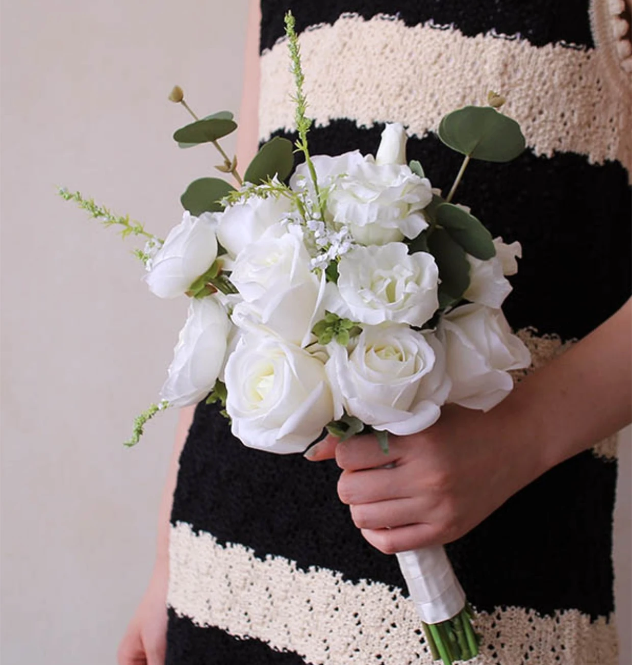 JaneVini-ramos de novia elegantes estilo bohemio, Hortensia de rosas artificiales, ramo de flores blancas para dama de honor, boda