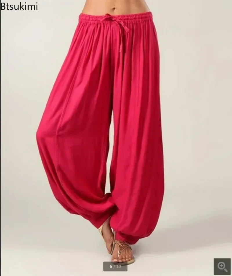 Nuevo 2025, pantalones bombachos informales para mujer, pantalones deportivos lisos holgados Hippie para entrenamiento, pantalones de chándal,
