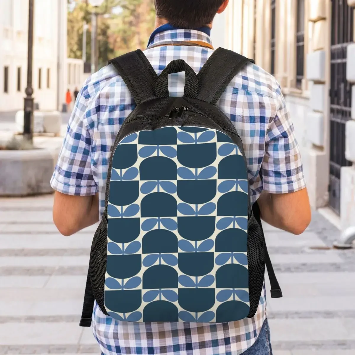 Custom Print Block Flower Navy Blue Orla Kiely Backpacks for Men Women Water Resistant College School Bag Print Bookbag