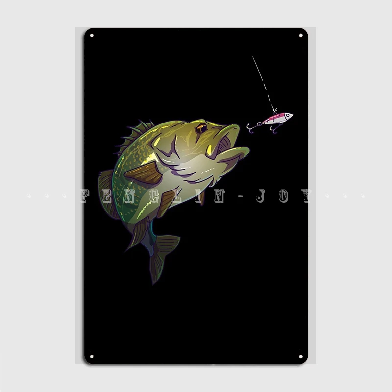 Bass Hook Bait Metal Plaque Poster Design Wall Cave Plaques Bar Cave Tin Sign Posters