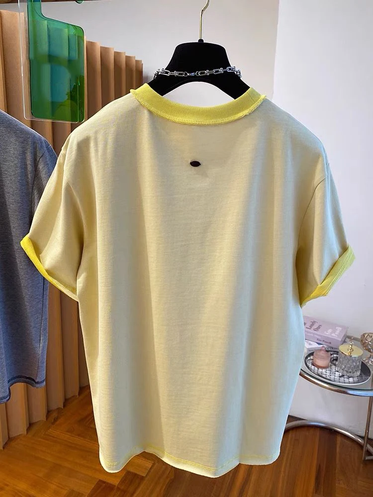 

Свободная футболка из чистого хлопка, круглая футболка Ne ort Sve, женская повседневная футболка Boting irt, корейский топ для поездок на работу