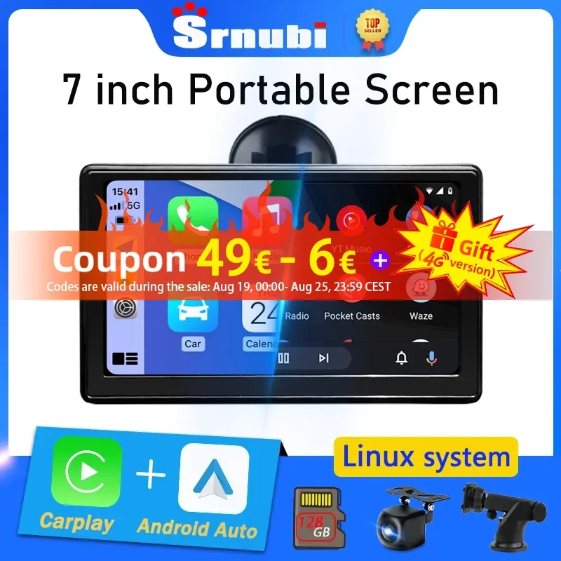 

Srnubi Wireless Apple Carplay Android Auto 7 Inch Touch Screen Car Portable Multimedia Player Stereo for Toyota LADA KIA Ford